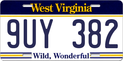 WV license plate 9UY382