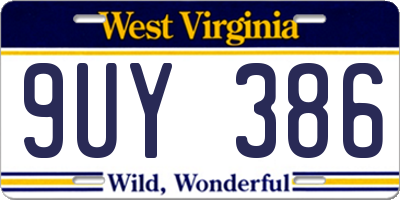 WV license plate 9UY386