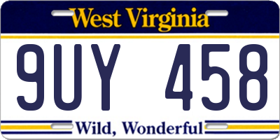 WV license plate 9UY458