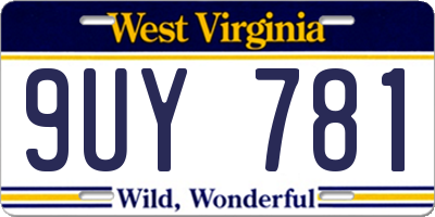 WV license plate 9UY781