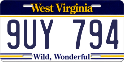 WV license plate 9UY794