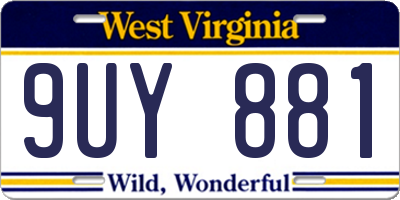WV license plate 9UY881