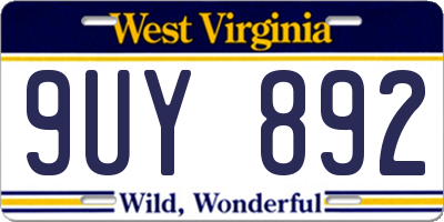 WV license plate 9UY892