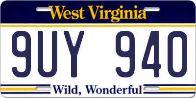 WV license plate 9UY940