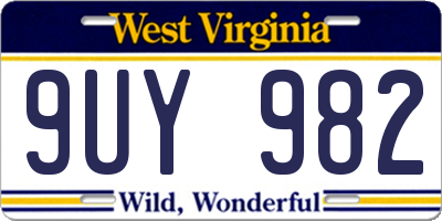 WV license plate 9UY982