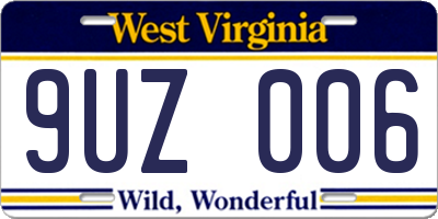 WV license plate 9UZ006