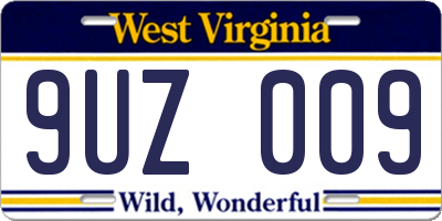 WV license plate 9UZ009