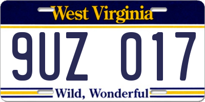 WV license plate 9UZ017