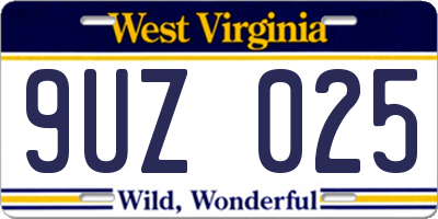 WV license plate 9UZ025