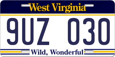 WV license plate 9UZ030