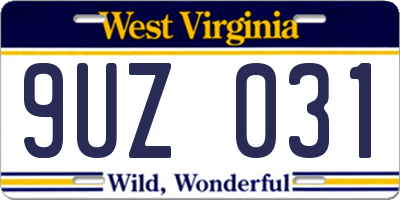 WV license plate 9UZ031