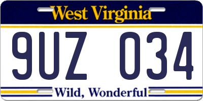 WV license plate 9UZ034