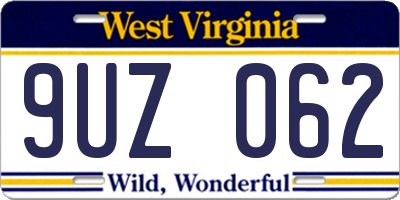 WV license plate 9UZ062