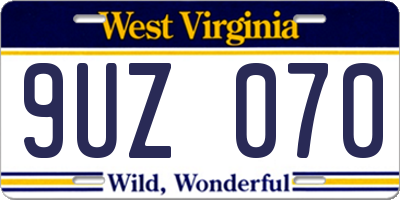 WV license plate 9UZ070