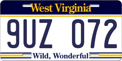 WV license plate 9UZ072