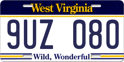 WV license plate 9UZ080