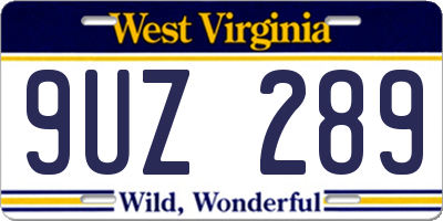 WV license plate 9UZ289