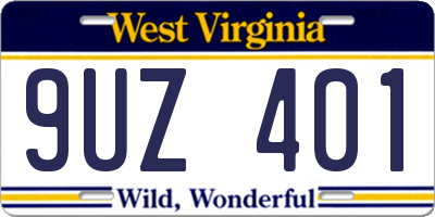 WV license plate 9UZ401