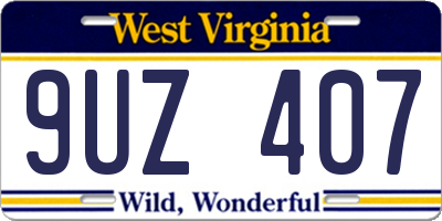 WV license plate 9UZ407