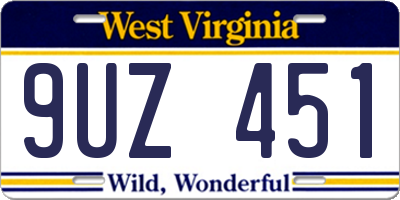 WV license plate 9UZ451