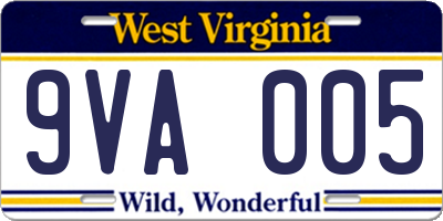 WV license plate 9VA005