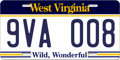 WV license plate 9VA008