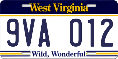 WV license plate 9VA012
