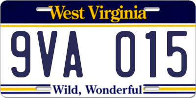 WV license plate 9VA015