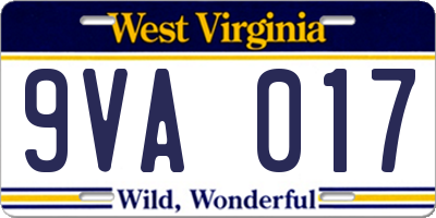 WV license plate 9VA017