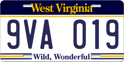WV license plate 9VA019
