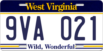 WV license plate 9VA021