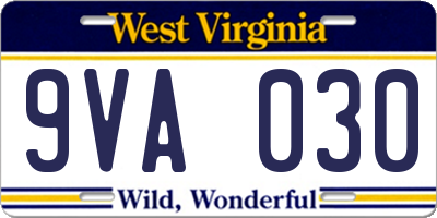 WV license plate 9VA030
