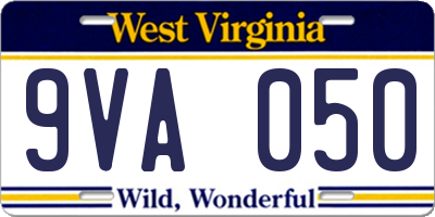 WV license plate 9VA050
