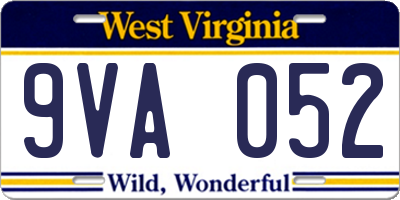 WV license plate 9VA052