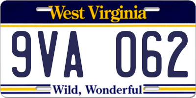 WV license plate 9VA062