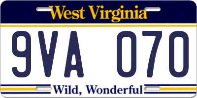 WV license plate 9VA070