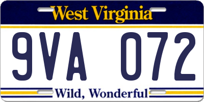 WV license plate 9VA072