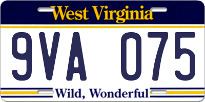 WV license plate 9VA075