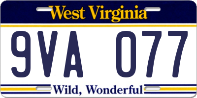 WV license plate 9VA077