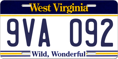 WV license plate 9VA092