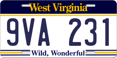 WV license plate 9VA231