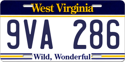 WV license plate 9VA286