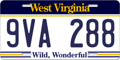 WV license plate 9VA288