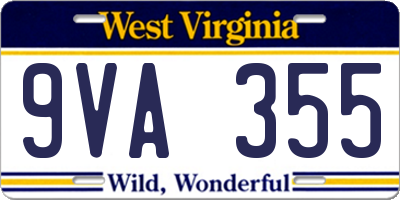 WV license plate 9VA355