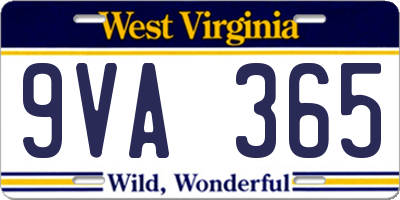 WV license plate 9VA365