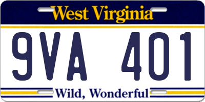 WV license plate 9VA401
