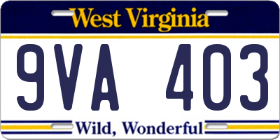 WV license plate 9VA403
