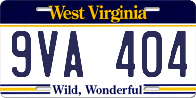 WV license plate 9VA404
