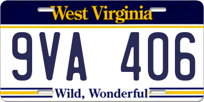 WV license plate 9VA406