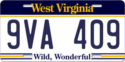 WV license plate 9VA409